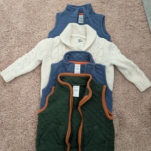 Carter's Cozy Knit and Quilted Vests Trio - Cream, Blue, Green